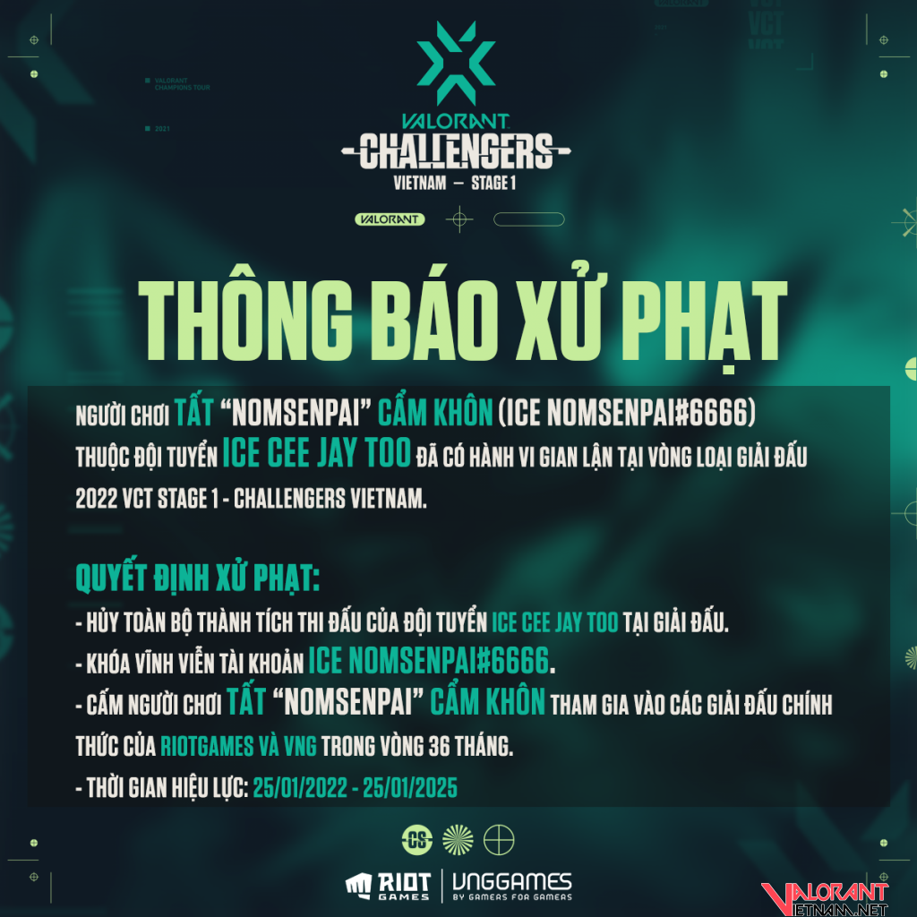 NOMSENPAI chính thức bị Riot cấm thi đấu trong 3 năm.