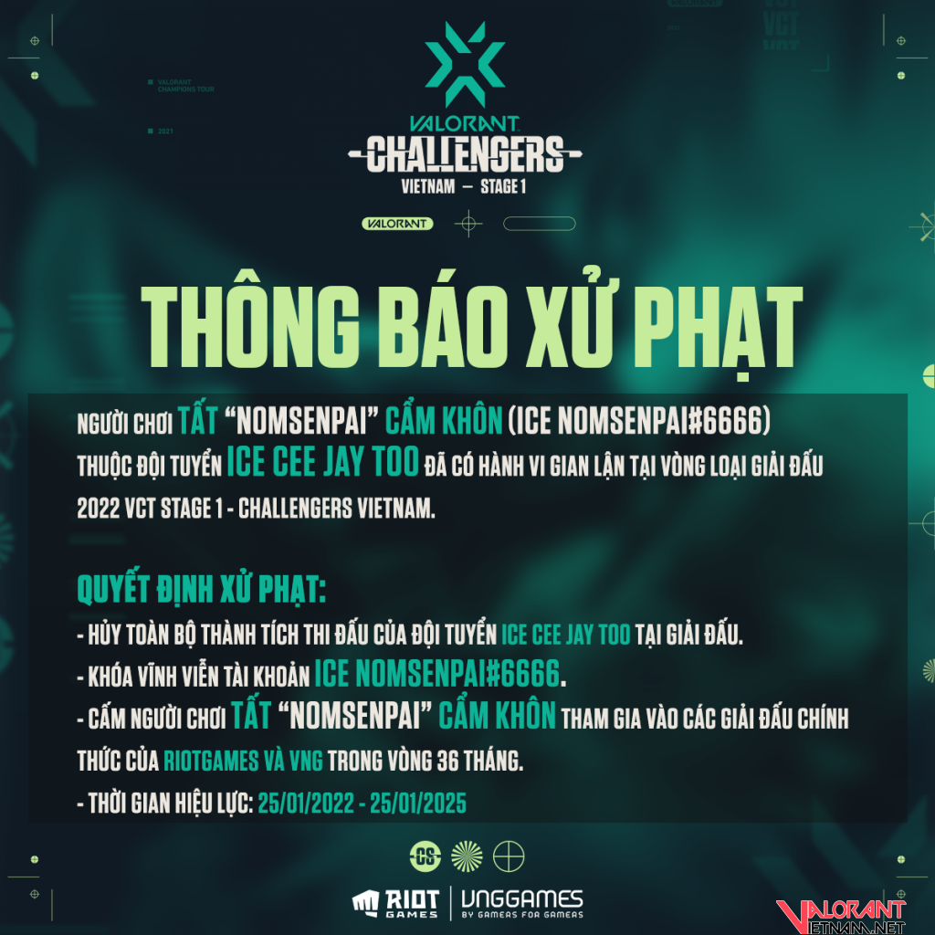 NOMSENPAI chính thức bị Riot cấm thi đấu trong 3 năm. 