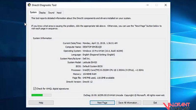 Kiểm tra cấu hình máy bằng dxdiag