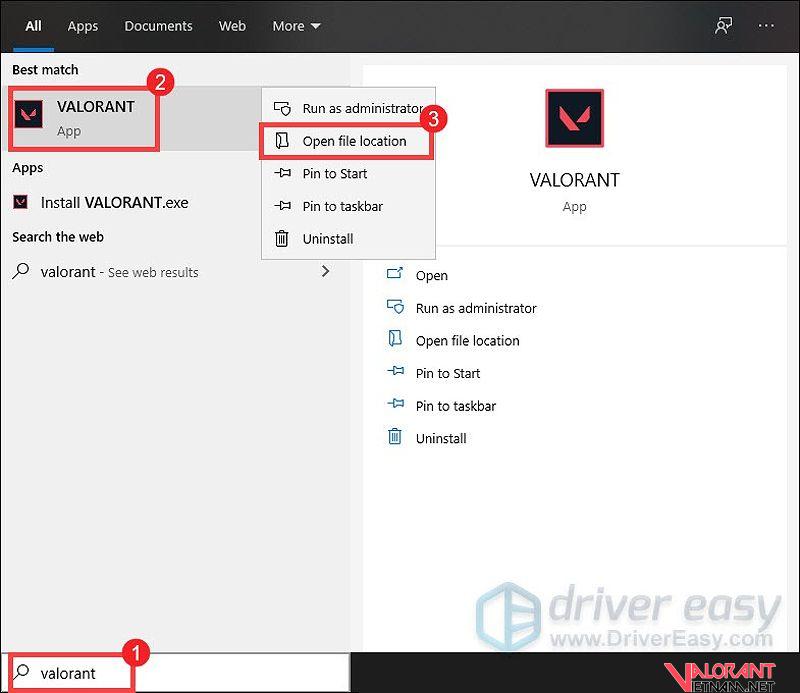 Mở vị trí tệp tin VALORANT