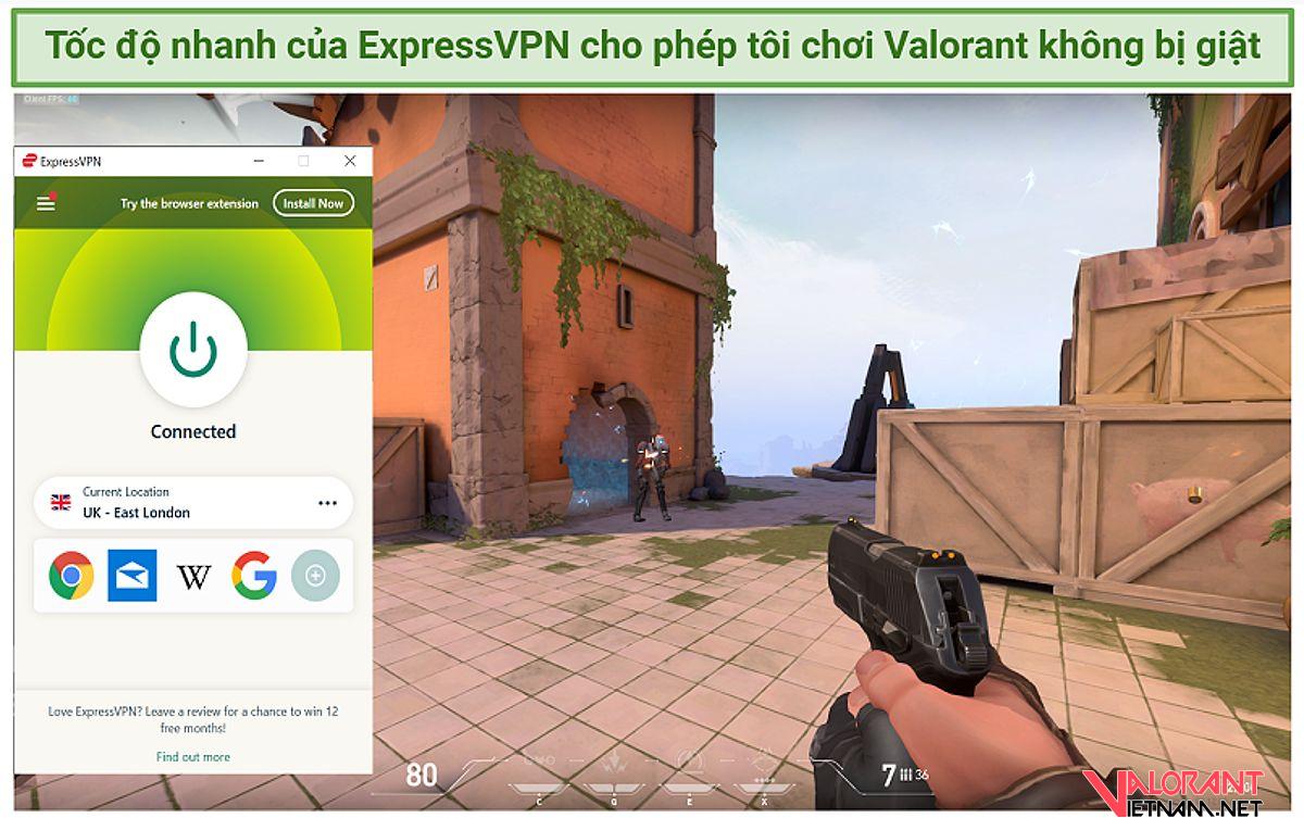 Screenshot cho thấy ExpressVPN hoạt động tốt với Valorant.