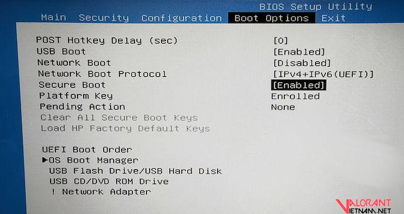 Sử dụng màn hình BIOS để bật Secure Boot cho VALORANT